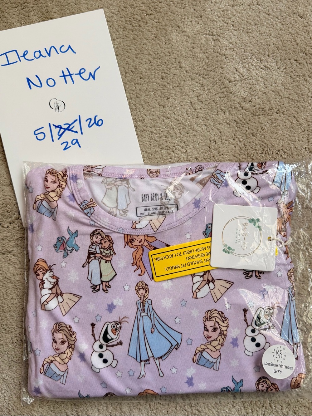 Girls' Frozen Lavender Long Sleeve Twirl Bamboo Dress Anna and Elsa